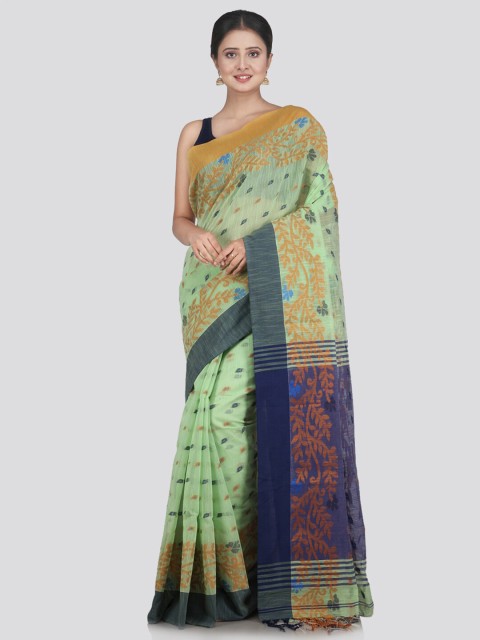 

PinkLoom Green & Yellow Woven Design Saree