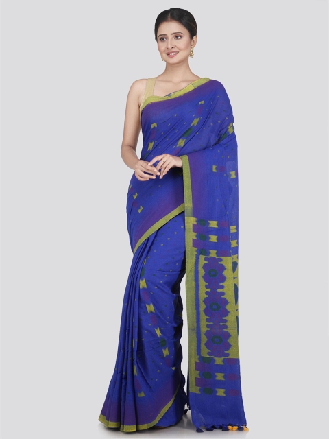

PinkLoom Women Blue & Green Woven Design Pure Cotton Saree