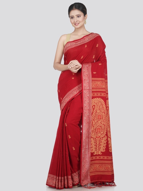

PinkLoom Red & Gold-Toned Woven Design Pure Cotton Saree