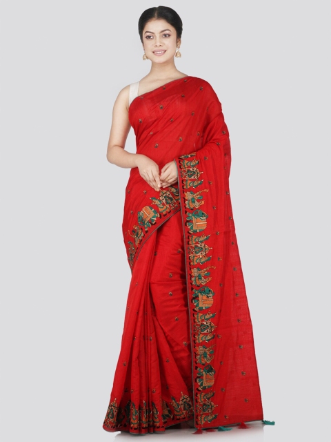 

PinkLoom Red & Green Ethnic Motifs Pure Silk Saree