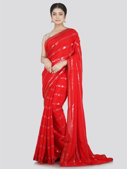 

PinkLoom Red Embellished Sequinned Pure Chiffon Saree