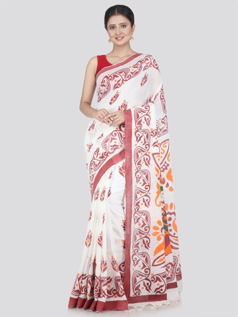 

PinkLoom White & Red Floral Pure Cotton Saree
