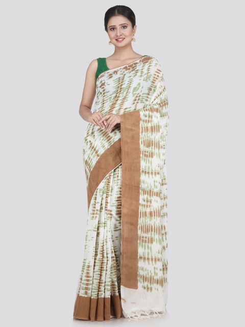 

PinkLoom White & Brown Pure Cotton Saree