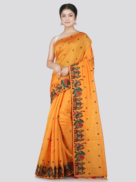 

PinkLoom Yellow & Red Ethnic Motifs Pure Silk Saree