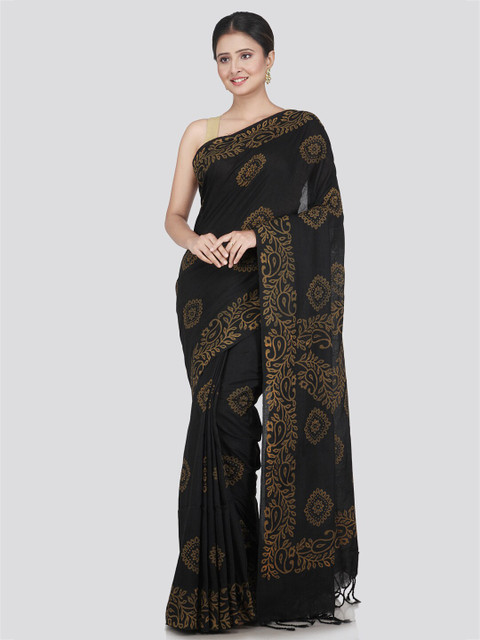

PinkLoom Black & Yellow Floral Pure Cotton Saree