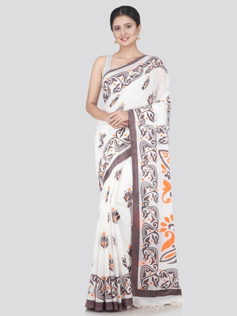 

PinkLoom White & Green Ethnic Motifs Pure Cotton Saree