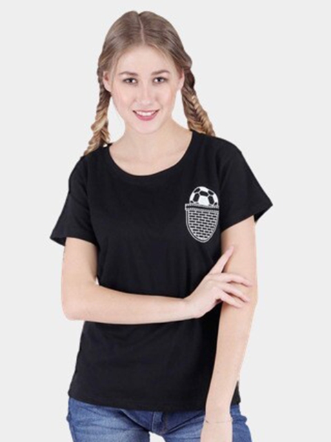 

BROADSTAR Women Black Printed T-shirt