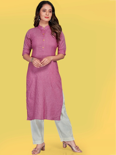 

Fashion FRICKS Women Purple Ethnic Motifs Pure Cotton Kurta with Trousers