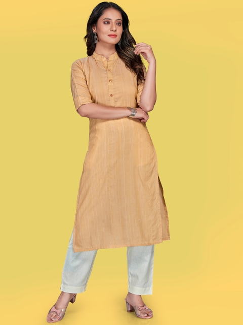 

Fashion Fricks Women Beige Pure Cotton Kurti with Pyjama