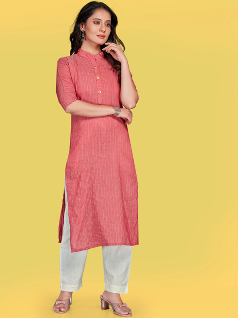 

Fashion FRICKS Women Red Pure Cotton Kurta With Trousers