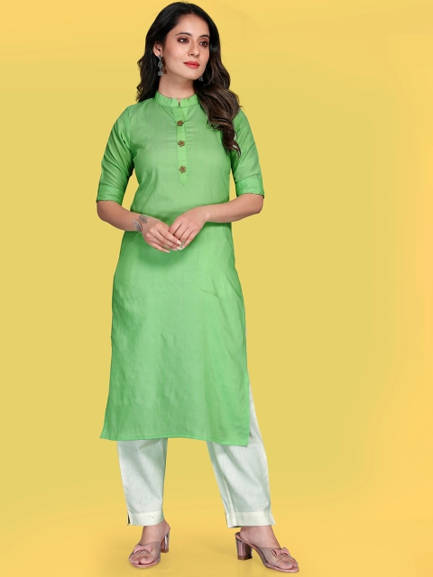 

Fashion FRICKS Women Green Ethnic Motifs Pure Cotton Kurta with Trousers