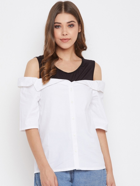 

STALK White Crepe Shirt Style Top