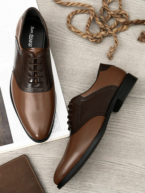 

San Frissco Men Brown Solid Formal Leather Derbys