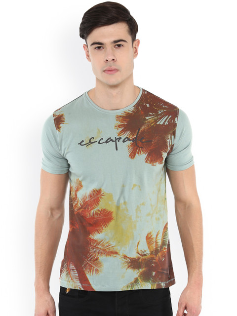 

ELABORADO Men Green Printed Round Neck T-shirt