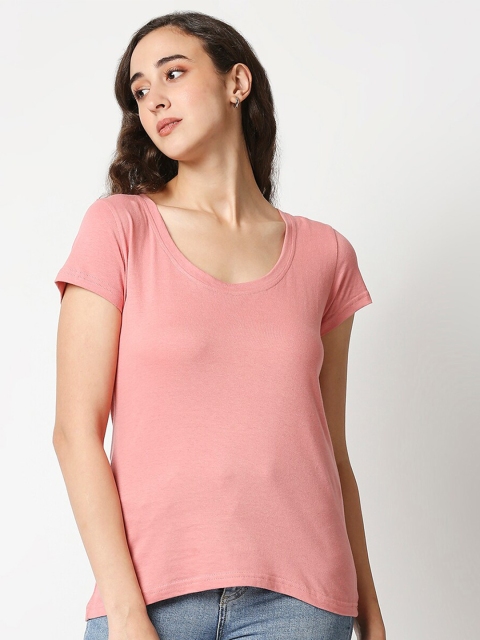 

Manaca Pink Solid Scoop Neck Regular Top, Peach