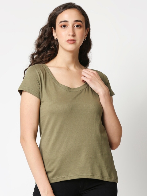 

Manaca Olive Green Solid Knitted Regular Top