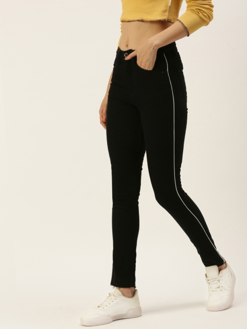 

FOREVER 21 Women Black Side Striped Stretchable Jeans