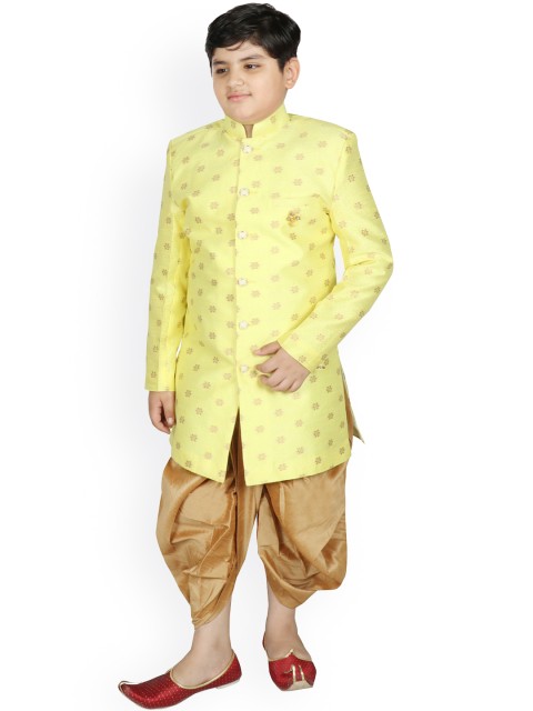 

SG YUVRAJ Boys Yellow Woven-Design Sherwani
