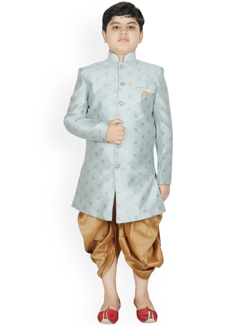 

SG YUVRAJ Boys Grey& Gold Woven-Design Sherwani Set