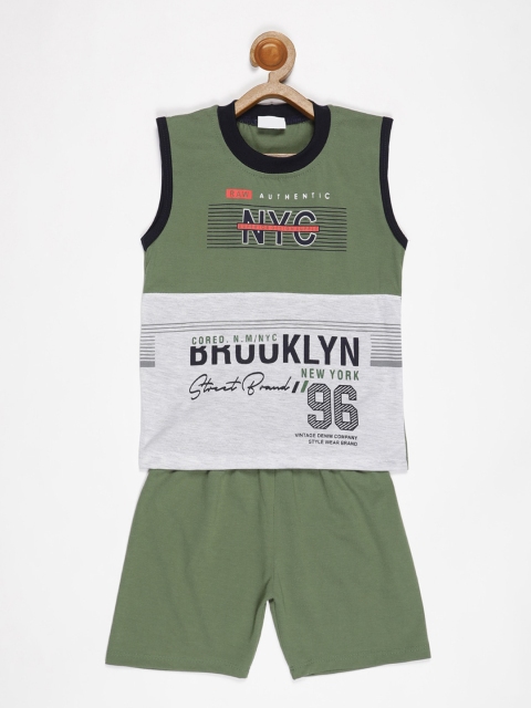 

V2 Value & Variety Boys Olive Green & Black Printed T-shirt with Shorts