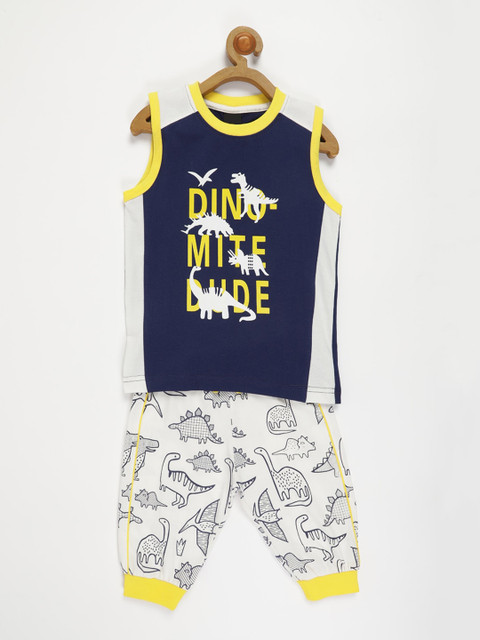 

V2 Value & Variety Boys Navy Blue & White Printed T-shirt with Capris