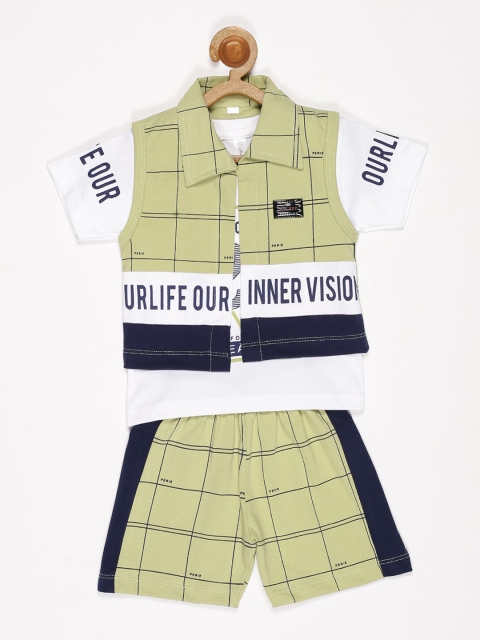 

V2 Value & Variety Boys Olive Green & White Checked T-shirt with Shorts