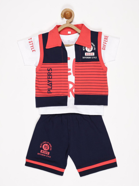 

V2 Value & Variety Boys Pink & Navy Blue Printed T-shirt with Shorts