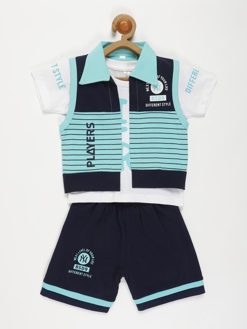 

V2 Value & Variety Boys Teal & Black Printed Pure Cotton Clothing Set