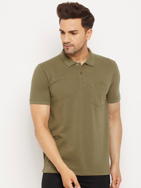 

Okane Men Olive Green Polo Collar Cotton T-shirt
