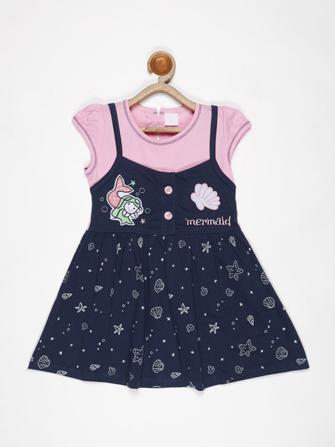 

V2 Value & Variety Girls Pink & Blue Printed Fit & Flare Dress