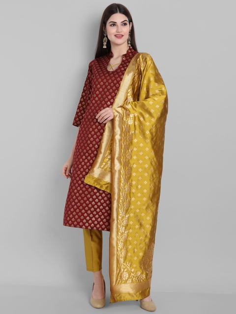 

KALINI Maroon & Yellow Printed Unstitched Dress Material