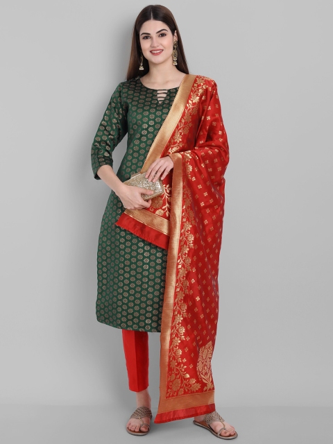 

KALINI Green & Red Printed Unstitched Dress Material