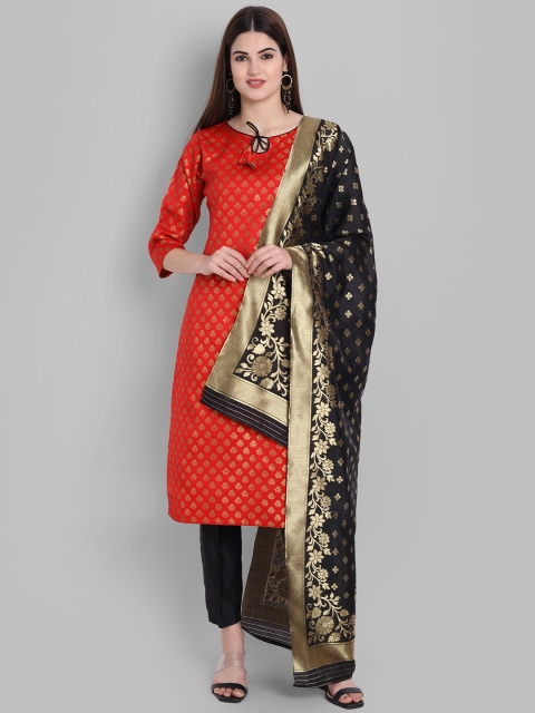 

KALINI Red & Black Unstitched Dress Material