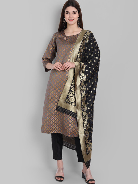 

KALINI Grey & Gold-Toned Embroidered Unstitched Dress Material