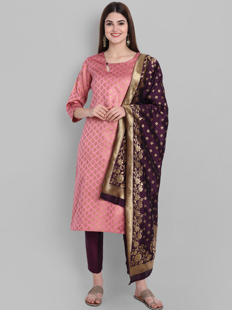 

KALINI Pink & Black Unstitched Dress Material