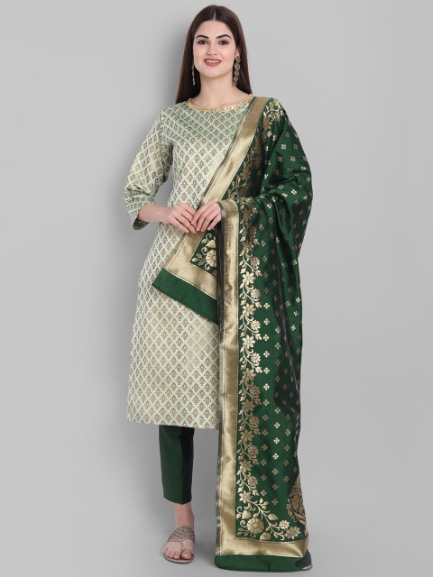 

KALINI Lime Green & Gold-Toned Unstitched Dress Material