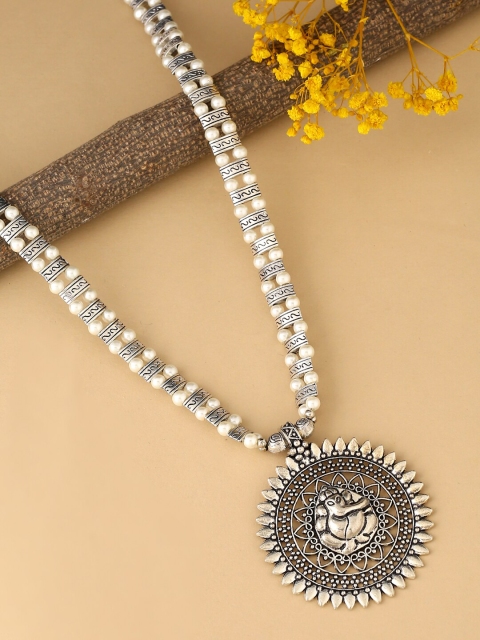 

kashwini Silver-Toned & White Brass Silver-Plated Necklace