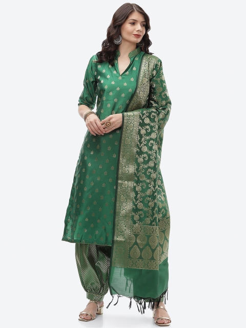 

Biba Green & Gold-Toned Unstitched Dress Material
