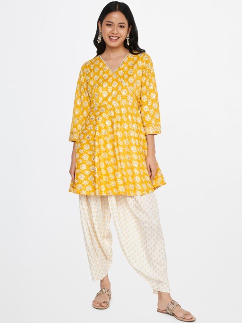

Global Desi Women Yellow Printed Top & Trouser, Mustard