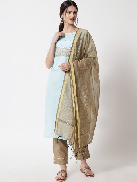 

VredeVogel Women Blue Yoke Design Kurta with Trousers & With Dupatta