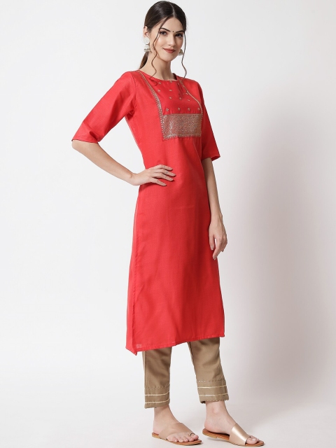 

VredeVogel Women Red Angrakha Kurta with Churidar & With Dupatta