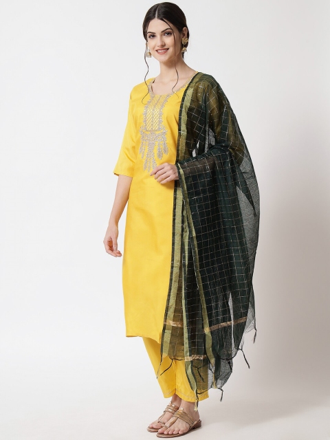 

VredeVogel Women Yellow Ethnic Motifs Yoke Design Kurta with Trousers & Dupatta