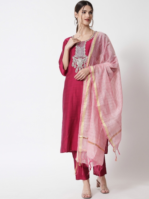 

VredeVogel Women Pink Yoke Design Panelled Kurta with Trousers & With Dupatta