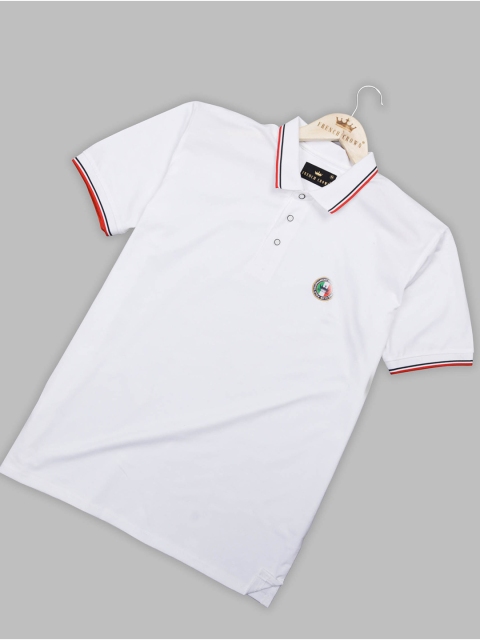 

FRENCH CROWN Men White Typography V-Neck Applique T-shirt