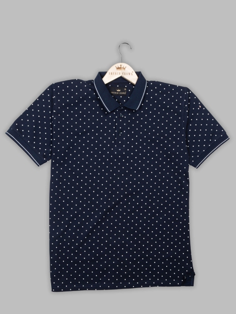 

FRENCH CROWN Men Blue Printed Polo Collar T-shirt