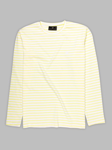 

FRENCH CROWN Men Yellow Striped V-Neck T-shirt