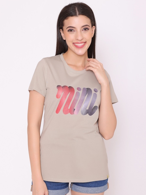 

TITTLI Women Bronze-Toned Typography Printed T-shirt