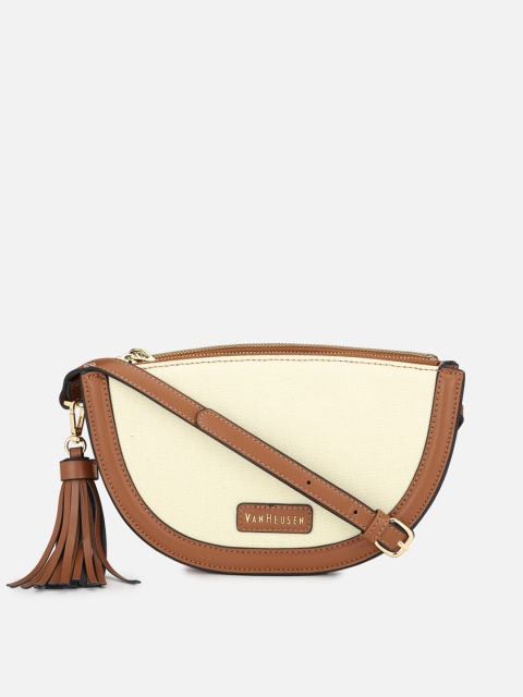 

Van Heusen Woman Cream-Coloured PU Structured Handheld Bag with Tasselled
