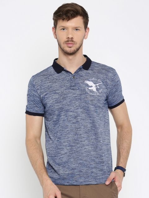 

Status Quo Men Blue Self Design Polo Collar T-shirt