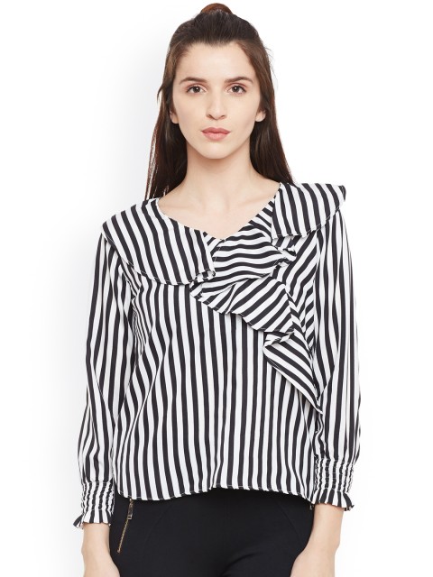 

Belle Fille Women Black & White Striped Top